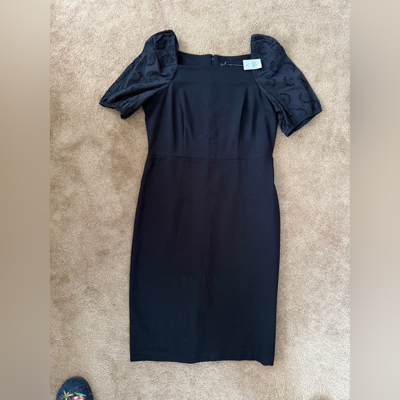 Ann Taylor Dresses & Skirts - Ann Taylor Black Midi Square Neck Shearh Dress with Eyelet Sleeves size 10 NWT